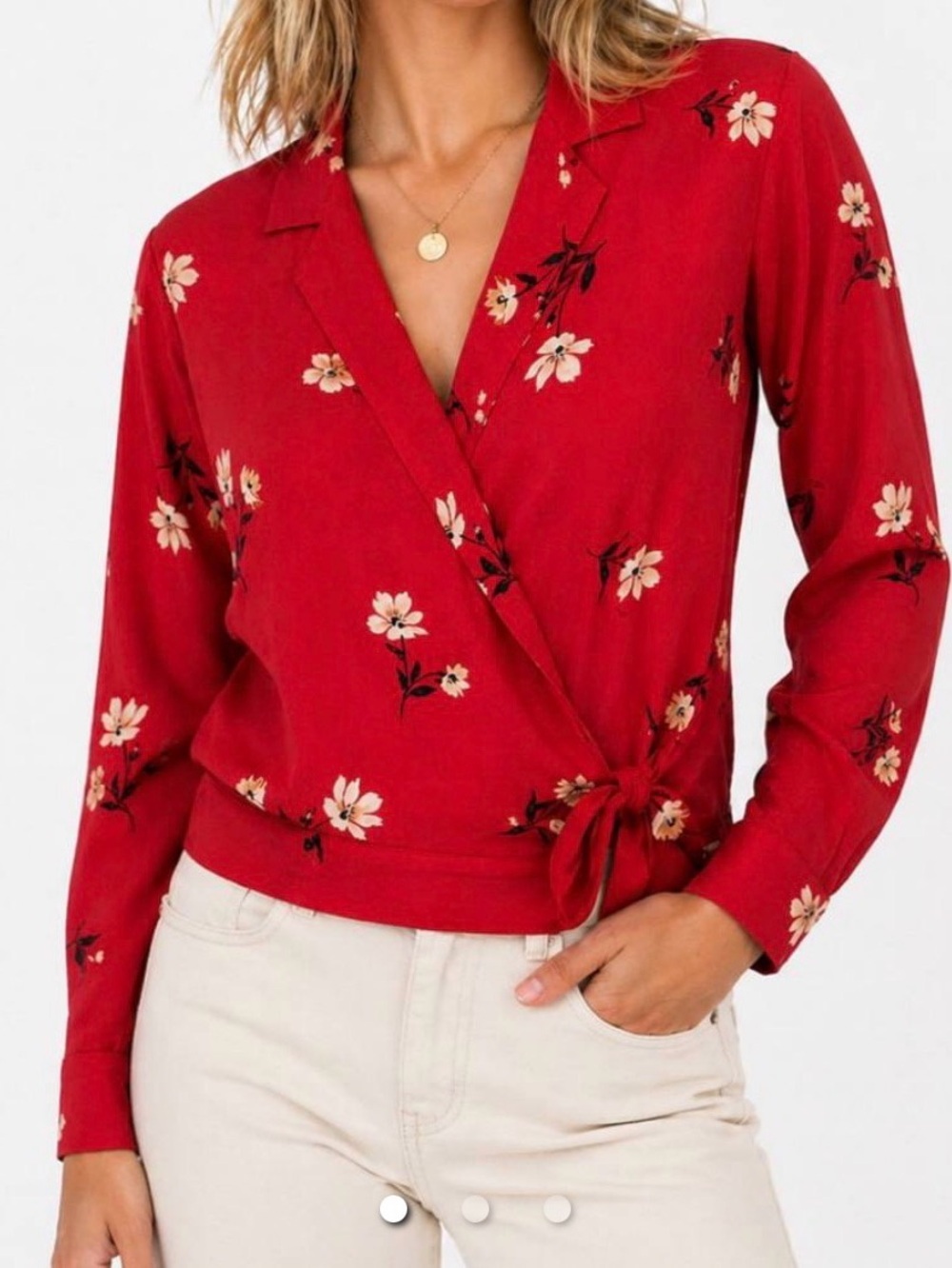 Abercrombie & Fitch Red Floral Wrap Blouse Size Large